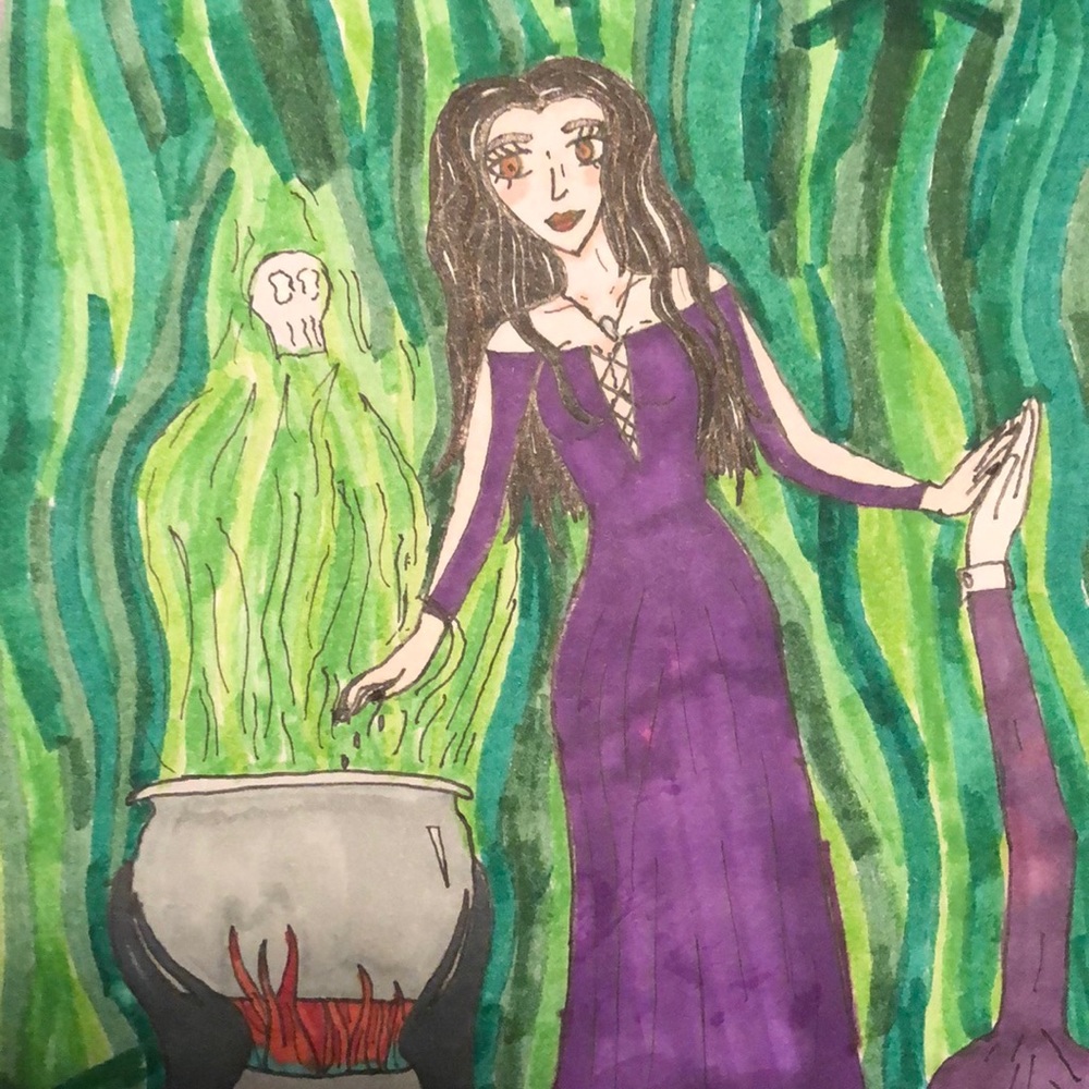 Witch with Pumpkin Butler Traditional Art